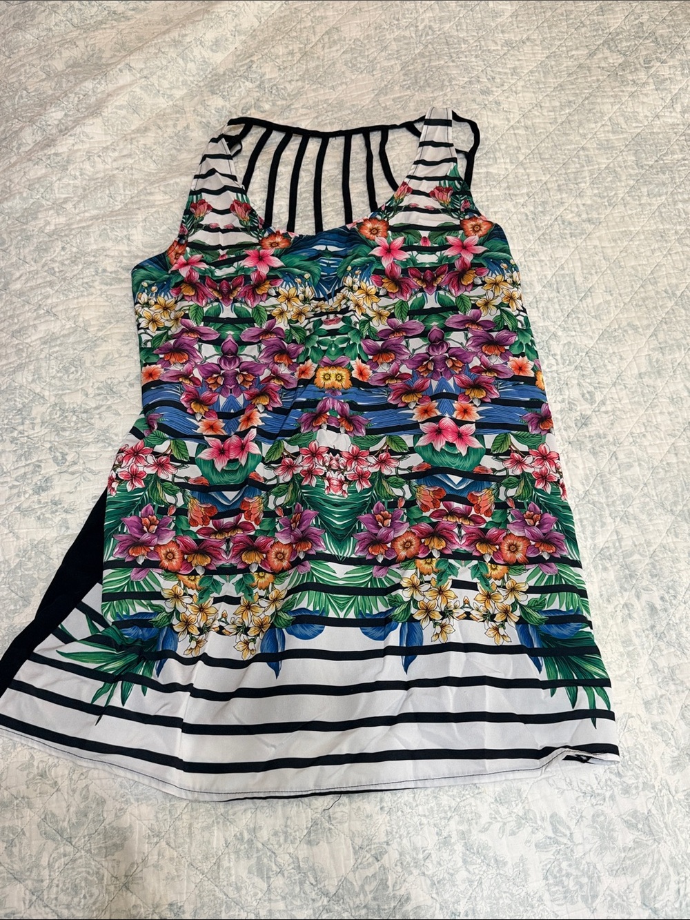 OP Floral Stripe Tank Top dress — White, Black, Green, Blue, Pink, Purple